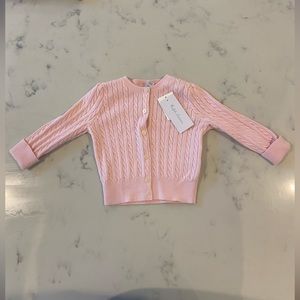 New With Tags!!! Ralph Lauren Pink Mini-Cable Cotton Cardigan in Size 12 mos